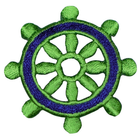 Ship's Wheel Applique Patch - Blue/Green Sailing Boat Badge 1.75" (Iron on)
