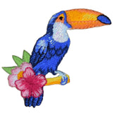 Toucan Applique Patch - Embroidered Bird & Flower Badge 2.25" (Iron On)
