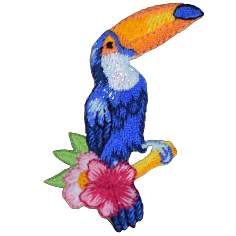 Toucan Applique Patch - Tropical Bird with Flowers Colorful Animal Badge 2.25" (Iron on)