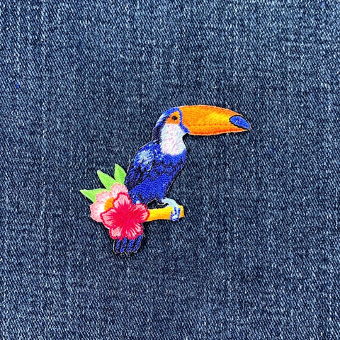Toucan Applique Patch - Embroidered Bird & Flower Badge 2.25" (Iron On)