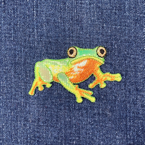 Tree Frog Applique Patch - Shiny Embroidered Amphibian Badge 2.5" (Iron On)
