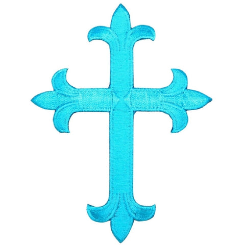 Cross Applique Patch - Cyan Tropical Blue Aqua Marine Christian Jesus 4" (Iron on)
