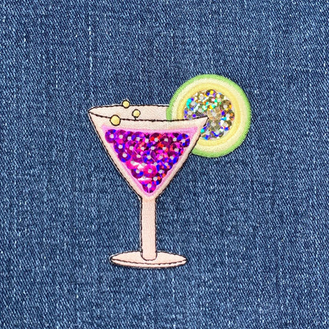 Sequin Tropical Drink Applique Patch - Lime Cocktail Alcohol Embroidered Badge 2-5/8" (Iron Or Sew On)