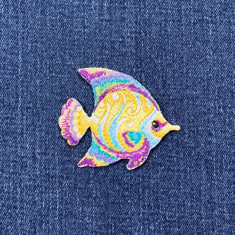 Tropical Yellow Fish Applique Patch - Embroidered Ocean Snorkeling Badge 2.5" (Iron On)