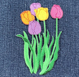 Tulip Applique Patch - Embroidered Colorful Spring Flower Garden Badge 4" (Iron On)