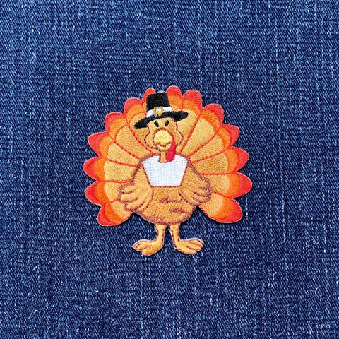 Thanksgiving Turkey Applique Patch - Fall, Autumn, Pilgrim Badge 2.5" (Iron on)