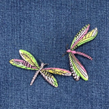 Two Dragonflies Applique Patch - Bug Insect Embroidered Dragonfly Badge 4" (Iron On)