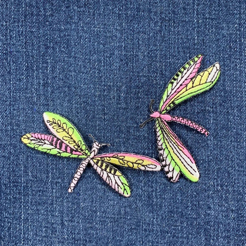 Two Dragonflies Applique Patch - Bug Insect Embroidered Dragonfly Badge 4" (Iron On)