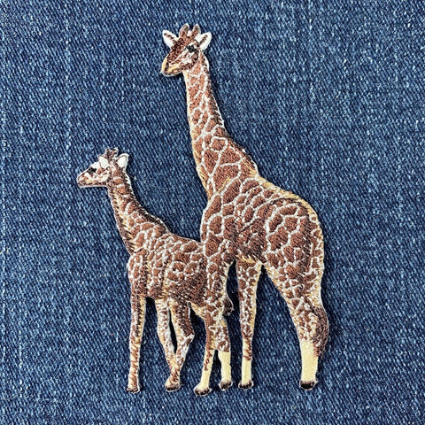 Two Giraffes Applique Patch - Safari Zookeeper Embroidered Animal Badge 3.75" (Iron On)