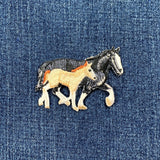 Two Horses Applique Patch - Embroidered Black Mare & Buckskin Colt Animal Badge 2.75" (Iron On)
