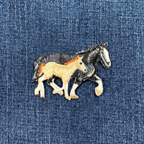 Two Horses Applique Patch - Embroidered Black Mare & Buckskin Colt Animal Badge 2.75" (Iron On)