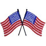 Crossed American Flags Applique Patch - Small USA United States of America Embroidered Badge 1-7/8" (Iron on)