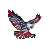 Embroidered eagle patch with wings spread, featuring a red, white, and blue American flag pattern with yellow claws on a white background.