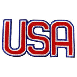 Embroidered patch with 'USA' in red, white, and blue on a white background