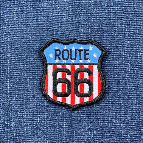 USA Route 66 Patch - United States Embroidered American Flag Highway Sign Badge 2.5" (Iron Or Sew On)