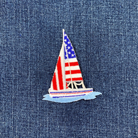 USA Sailboat Applique Patch - Embroidered Sailing United States Nautical Badge 2-7/8" (Iron On)