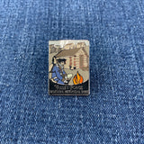 A collectible pin featuring the text 'Valley Forge National Historical Park' on a denim background.