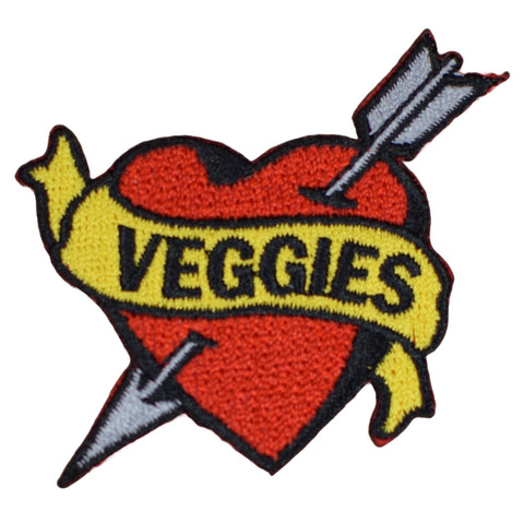 Veggies Patch - Tattoo Style Arrow Through Heart Vegetables Food Badge 2.25" (Iron on)