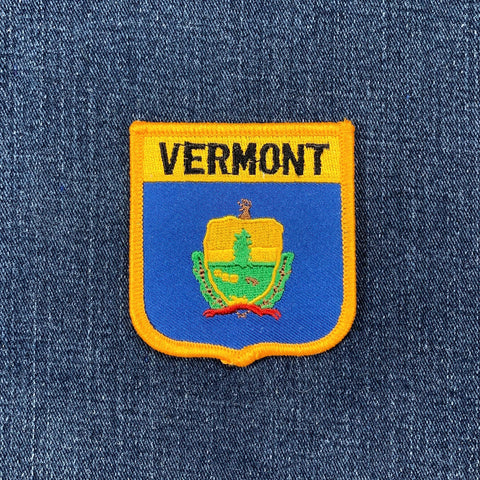 Vermont patch on a denim background