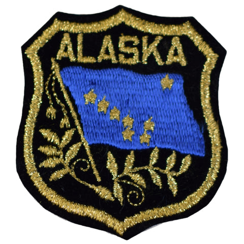 Vintage Alaska Patch - Embroidered AK Flag On Mylar Gold Metallic Thread 1980's Badge 3-1/8" (Sew on)