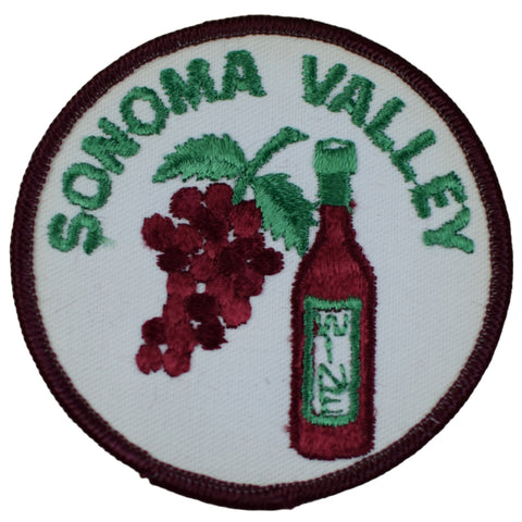 Vintage Sonoma Patch - California Wine Country Grapes Burgundy Border Badge 3" (Sew on)