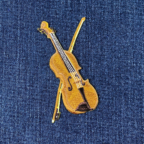 Violin Applique Patch - Embroidered Fiddle Music Instrument Band Badge 3.25" (Iron On)