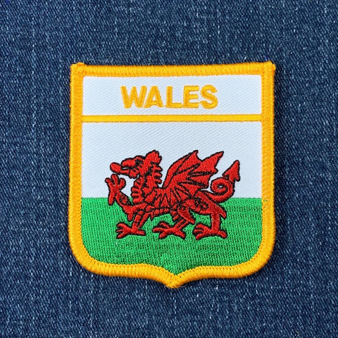Wales Patch - United Kingdom Embroidered Flag Shield Badge 2.75" (Iron Or Sew On)