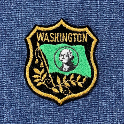 Vintage Washington Patch - Embroidered State Flag Shield Mylar Badge 3-1/8" (Sew On)