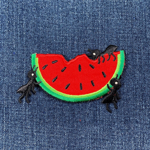 Watermelon & Ants Applique Patch - BBQ Insects Embroidered Food Badge 3.5" (Iron On)