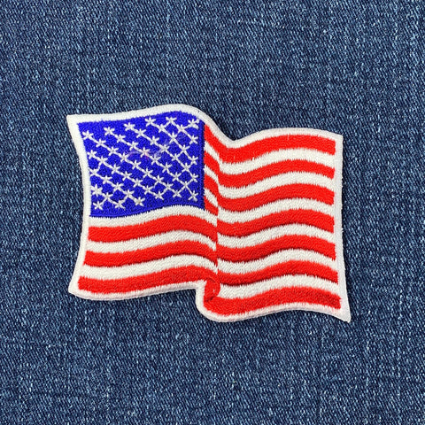 Wavy American Flag Patch - Embroidered USA United States Badge 3.25" (Iron On)