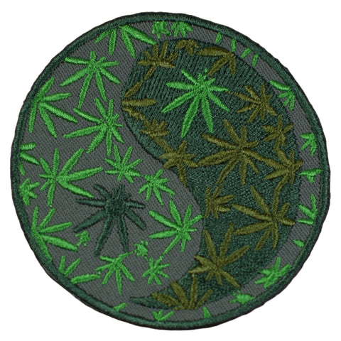 Weed Yin Yang Patch - Marijuana, Cannabis, Pot Leaf, Ganja Badge 2.75" (Iron on)