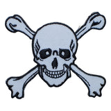 Skull and crossbones patch on a white background