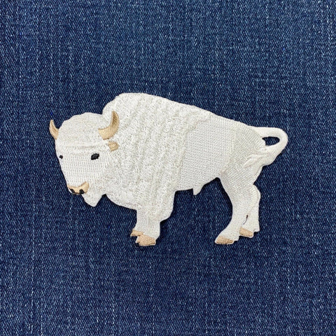 White Buffalo Applique Patch - Embroidered Sacred Bison Spiritual Animal Badge 4" (Iron On)