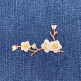 Cherry Blossom Applique Patch - Embroidered Flower Badge 3-1/8" (Iron On, White/Left)