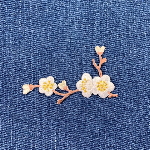 Cherry Blossom Applique Patch - Embroidered Flower Badge 3-1/8" (Iron On, White/Left)