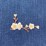 Cherry Blossom Applique Patch - Embroidered Flower Badge 3-1/8" (Iron On, White/Right)