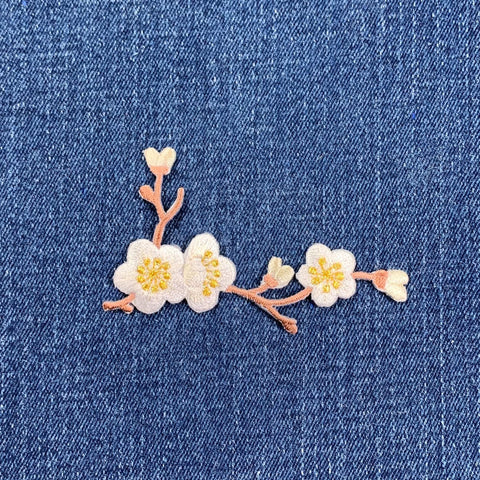 Cherry Blossom Applique Patch - Embroidered Flower Badge 3-1/8" (Iron On, White/Right)