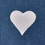 Confetti Heart Applique Patch - Embroidered White Sparkly Badge 2.75" (Iron Or Sew On)