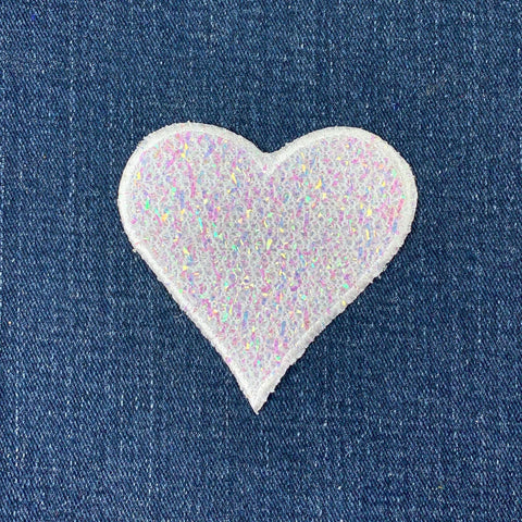 Confetti Heart Applique Patch - Embroidered White Sparkly Badge 2.75" (Iron Or Sew On)