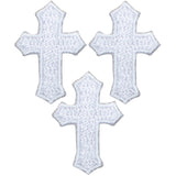 Mini White Cross Applique Patch - Religious Jesus Badge 1.25" (3-Pack, Iron on)