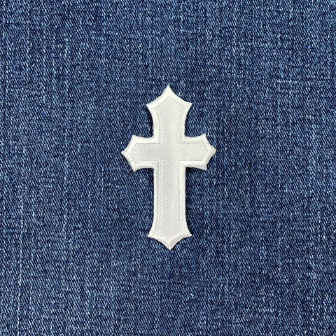 White Cross Applique Patch - Embroidered Baptism First Communion Jesus Badge 2.5" (Iron On)