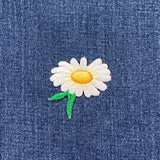 Daisy Applique Patch - Leaves, White Flower Badge 1-3/4" (Iron on)
