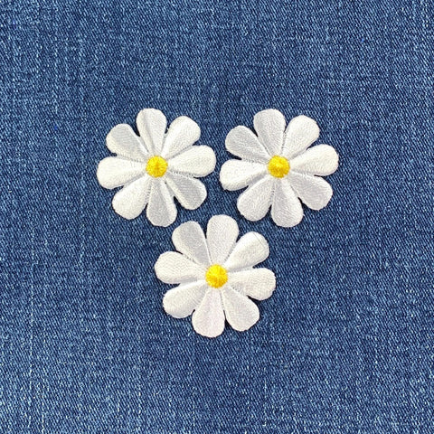 3-Pack Daisy Applique Patch - Embroidered White & Yellow Flower Badge 1.5" (Iron On)
