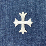 Patonce Applique Patch - White Cross Fleury Fleur de Lis Embroidered Badge 2-1/16" (Iron On)