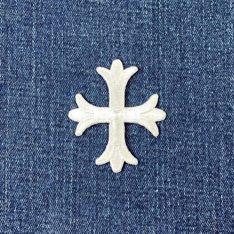 Patonce Applique Patch - White Cross Fleury Fleur de Lis Embroidered Badge 2-1/16" (Iron On)