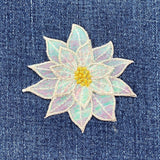 Poinsettia Applique Patch - Shimmery Layered Embroidered Christmas Flower Badge 2-7/8" (Iron On)