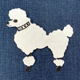 Poodle Applique Patch - Embroidered Sock Hop Dog Badge 4.75" (Iron On, White/Left)