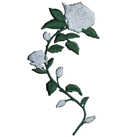 Large White Rose Applique Patch - Right Facing Flower Bloom Gardening Badge 5.5" (Iron on)