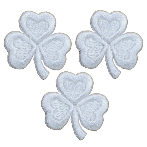 Mini White Shamrock Applique Patch - Clover St Patrick's Day Good Luck Embroidered Badge 1" (3-Pack, Iron on)