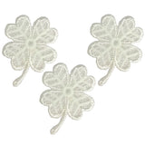 Three white four leaf clover applique patches iron on badges.